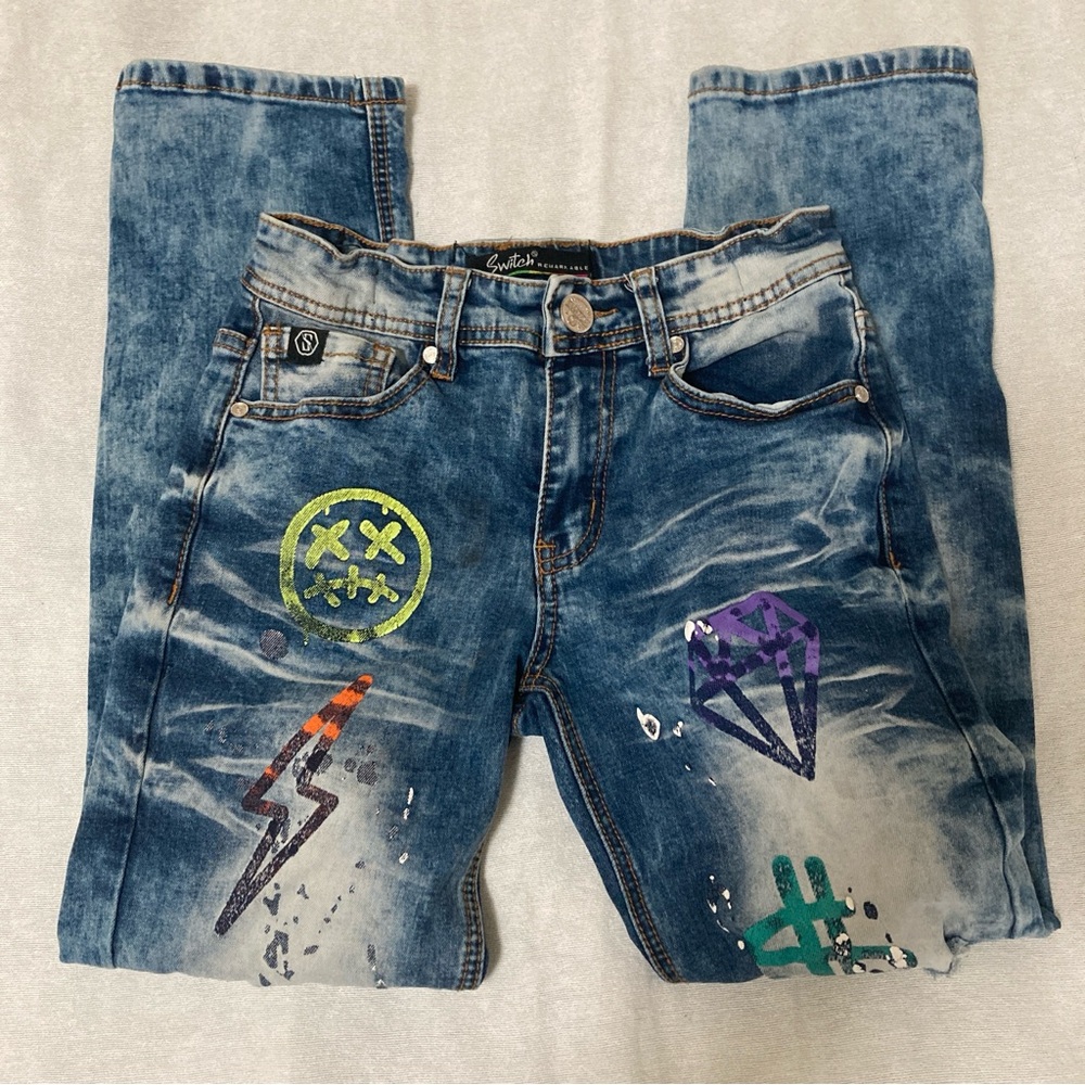 Switch Jeans Remarkable Sz 10 Kids Girls Blue Graffiti adjustable distressed - Picture 11 of 16